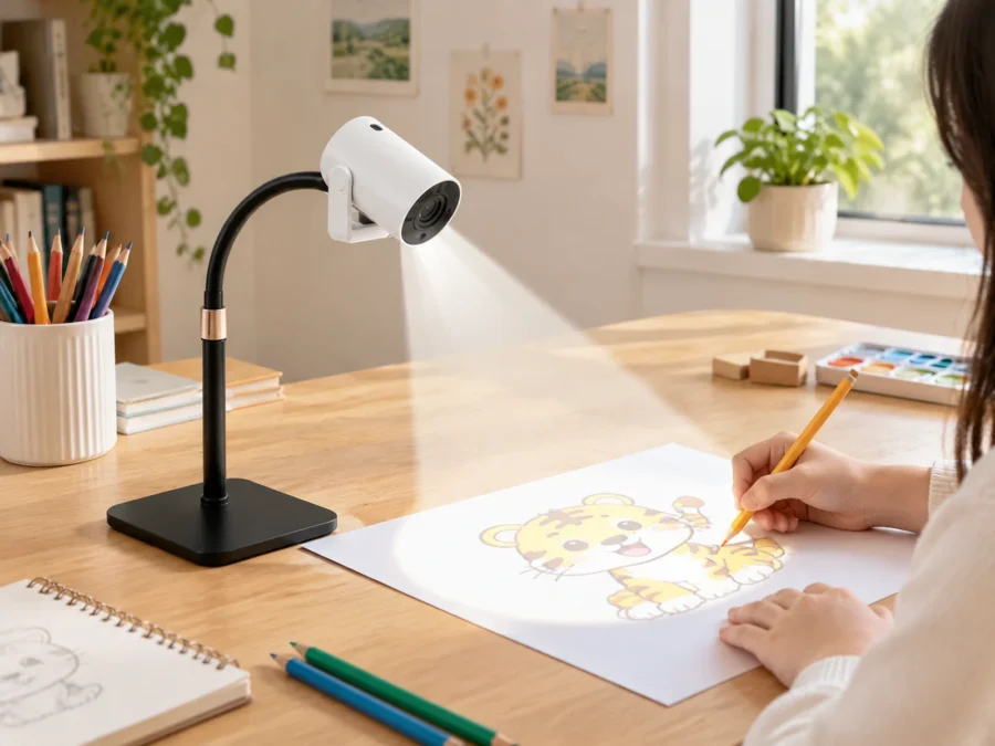 Drawing and creative projector in use for guided artwork